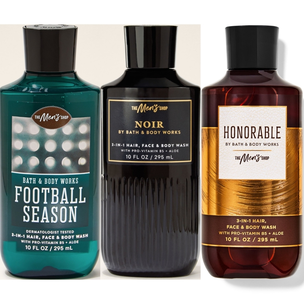 Bath Body Works Men's 3-in-1 Hair, Face & Body Wash Set of 3 NEW Noir, Honorable